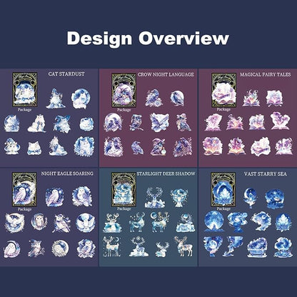 Magical PET Sticker Set, 60Pcs Fantasy Holographic Stickers for Scrapbooking, Journaling, DIY Crafts, and Collage Supplies