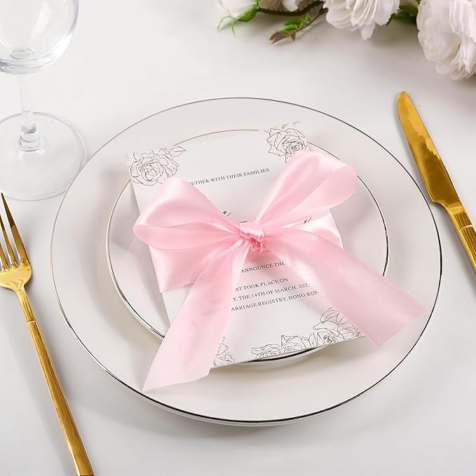 1-1/2 Inch Wide Baby Pink Satin Ribbon, 50 Yards Solid Polyester Fabric Ribbon for Roses Making, Gift Wrapping, Christmas, Wedding Decorations, Crafts, Bows, Flower Bouquets