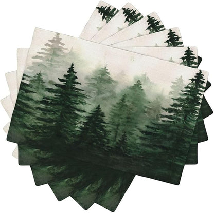 Watercolor Forest Placemats Set of 6,Spring and Summer Kitchen Living Room Table Decor Dinner Mat 12x18 Inch 6 PCS, Style-7