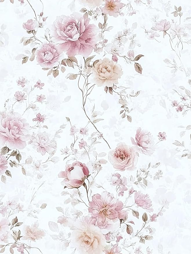 Vintage Floral Peel and Stick Wallpaper Pink Vintage Contact Paper 17in×118in Pink Rose Wallpaper Self Adhesive Removable Boho Wall Paper Waterproof for Bathroom Bedroom Decorative Vinyl Roll