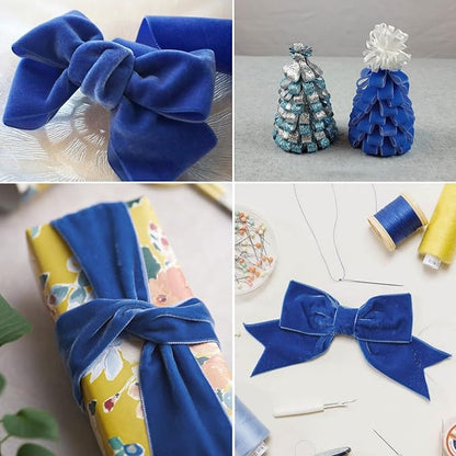 Royal Blue Velvet Ribbon - 3/8 Inch x 10 Yards for Gift Wrapping, Crafts, Christmas Decor, Bow Making, Vintage Fabric