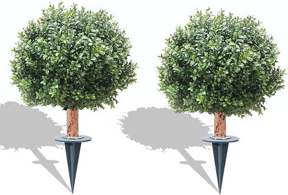 24''T 17''D Artificial Boxwood Ball Topiary Tree, Set of 2 Boxwood Ball-Shaped Artificial Topiary【UV Resistant】, for Porch Outdoor or Indoor