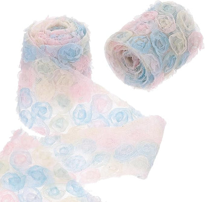uxcell 2PCS Lace Trim Ribbon, 2.36 inch - 1 Yard 3D Rose Floral Embroidery Ribbons Edge Trimming for Sewing, Wedding Dress, DIY Crafts, Decoration Accessories, Color Blue