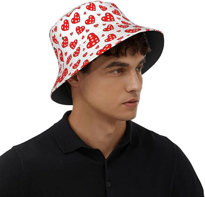 Love Bucket Hat Heart Fisherman Cap Romantic Bucket Hats Sun Caps for Hiking Camping
