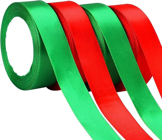 DECYOOL 4 Rolls 100 Yards Christmas Ribbons 1Inch Wide Holiday Satin Ribbons for Gift Wrapping and DIY Craft, Red & Green