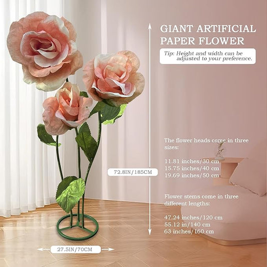 Giant Flowers for Decoration Big Flowers with Standing Base for Wedding Decorations, Handmade Artificial Rose Flower for Party & Banquet Decorations, Home Decorations, Baby Shower (Champagne)