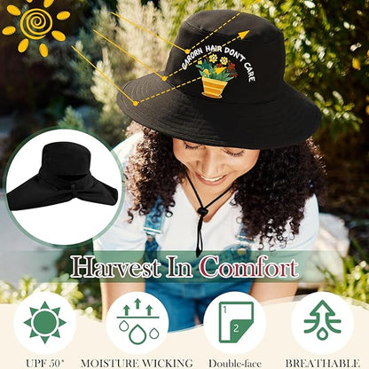 Garden Hats for Women Gardener Gifts Sun Protection Wide Brim Embroidered Hat with Neck Flap for Christmas Birthday