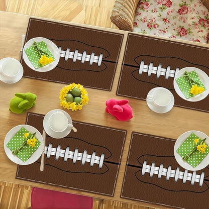 Football Placemats Set of 4, American Sports Double-Sided Table Mats for Home Party Indoor 4 PCS 12x18 Inch