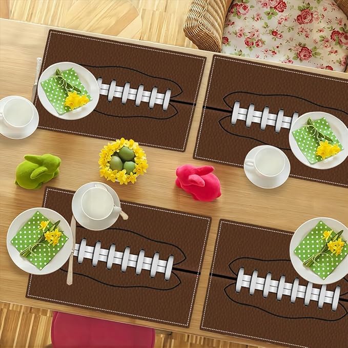 Football Placemats Set of 6 American Sports Double-Sided Table Mats for Home Party Indoor 6 PCS 12x18 Inch