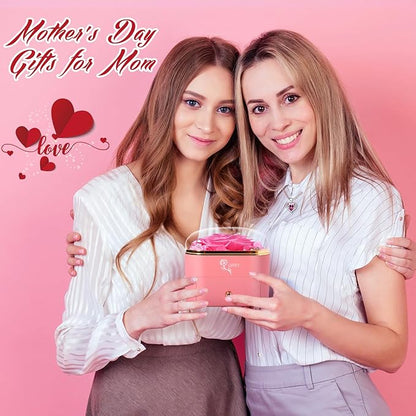 Chritmas Rose Gifts for Women,Preserved Rose with Necklace Forever Flowers Pink Rose Birthday Gifts for Women Mom Grandma Her Wife Girlfriend on Christmas Valentines Day Anniversary Birthday Gifts