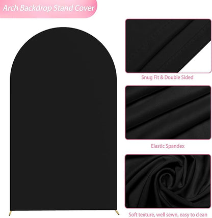 Wokceer Wedding Arch Cover 8FT Spandex Fitted Wedding Arch Stand Covers Round Top Chiara Arch Backdrop Cover for Birthday Party Ceremony Banquet Decoration Black