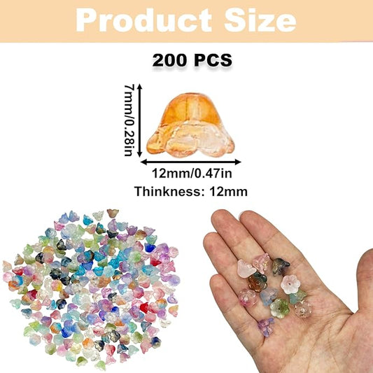 200PCS Bellflower Glass Beads, Gradient Clear Bead for Jewelry Making, Mixed Color Trumpet Flower Beads for Keychains Earrings Bracelets Necklaces Lanyard DIY Handicrafts