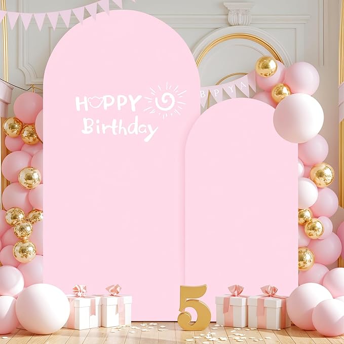Baby Pink Arch Backdrop Covers - 6.6FT, 5FT Spandex Fitted Wedding Arch Stand Covers Round Top Chiara Stretchy Arch Backdrop Cover for Wedding Birthday Party Decoration
