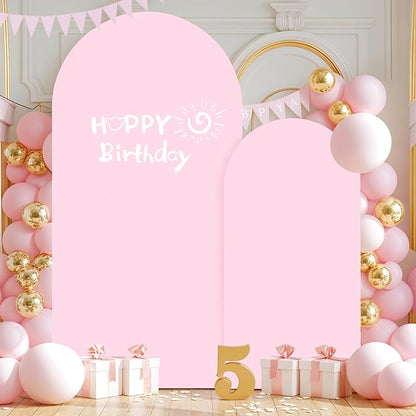 Baby Pink Arch Backdrop Covers - 7.2FT, 6FT Spandex Fitted Wedding Arch Stand Covers Round Top Chiara Stretchy Arch Backdrop Cover for Wedding Birthday Party Decoration