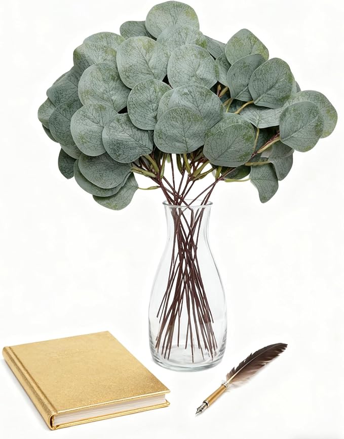 50pcs Eucalyptus Leaves simulate Green Plants, Wedding Home Office Center Flower Decoration, DIY vase Flower Arrangement Eucalyptus Leaves, Stems