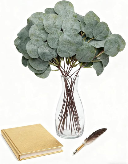 50pcs Eucalyptus Leaves simulate Green Plants, Wedding Home Office Center Flower Decoration, DIY vase Flower Arrangement Eucalyptus Leaves, Stems
