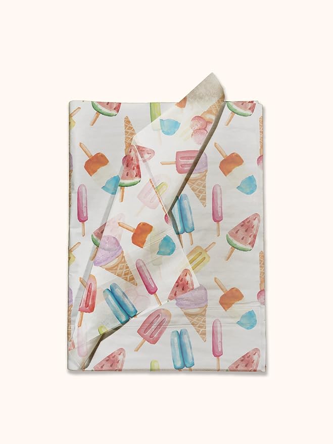 Pro Supply Global Popsicles Printed Tissue Paper for Gift Bags or Boxes and Wrapping - Summer Bulk Decorative Art Tissue Paper for Packaging and Gifting | 24 Sheets 20" x 30"