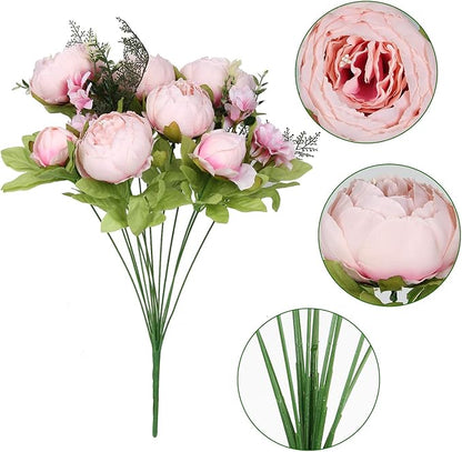 Flojery Silk Peony Bouquet Vintage Artificial Peonies Flower for Home Wedding Party Decor (1pcs, Spring Rose Pink)