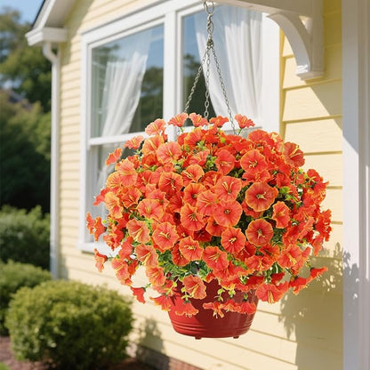12 Bundles Fall Flowers Artificial for Halloween Decoration, Fake Flowers Artificial Plants Outdoor, Colorful Faux Morning Glory Realistic UV Resistant for Garden Patio Porch Home Decor (Orange)