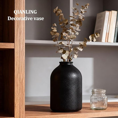 Large Black Ceramic Vase - Modern Matte Flower Vase for Table, Shelf, Mantel, Bathroom, Coffee Table, Desktop - Decorative Vases Home Decor Accent, Vases for Centerpieces, Wabi Sabi Decor