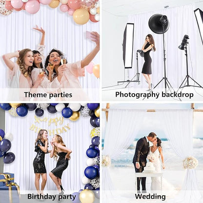 10 x 10 Feet White Backdrop Curtain for Partie, Background Curtains for Photoshoot, Birthday, Wedding, Halloween, Thanksgiving, Christmas, New Year Party Decorations 5Ft x 10Ft, 2 Panels