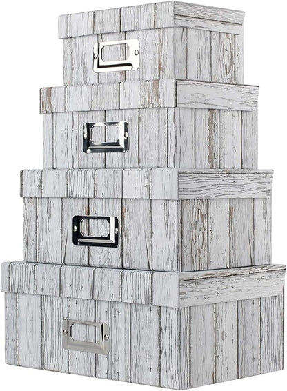Briful Photo Boxes Storage, Storage Boxes with Lids 4 in 1 Set Water-Proof Storage Box Sets with Handles Decorative Multiple Size Storage Bins with Lids for Clothes/Shoes/Office/Cosmetic/Books