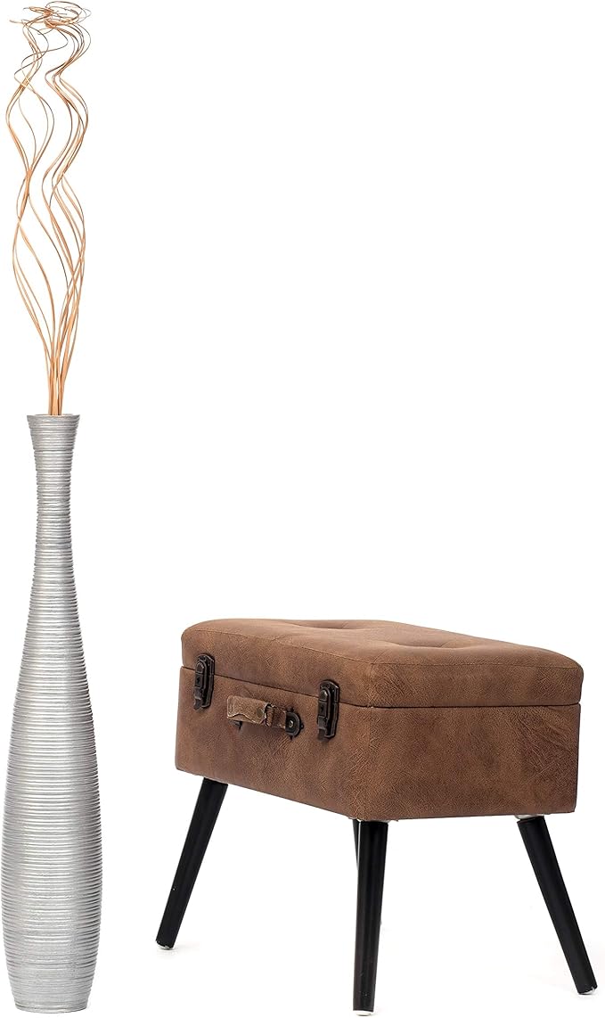 Leewadee Large Silver Home Decor Floor Vase - Wooden 26 inch Tall Farmhouse Decor Flower Holder for Fake Plant and Pampas Grass