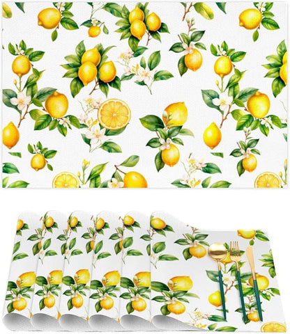Lemon Tropical Summer Placemats Set of 4 PVC Vinyl Non Slip Table Mats Waterproof Heat Resistant Place Mats Washable Wipeable Dining Table Mat for Kitchen Party Indoor Outdoor Decorative