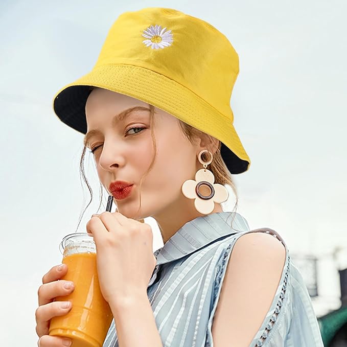 Sun Hat for Women Bucket Hat Cotton Reversible Summer Travel Beach Fishing Cap