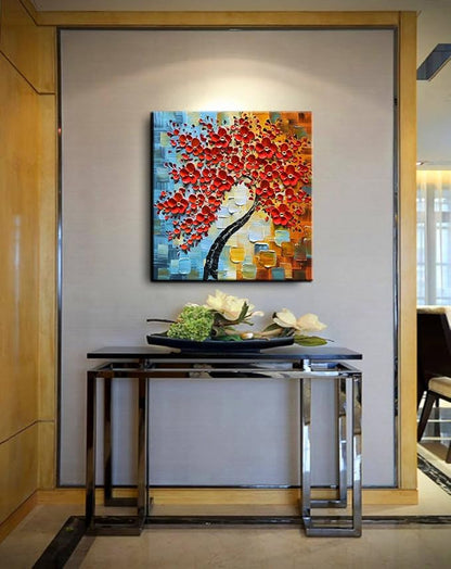 YaSheng Art - contemporary artwork handmade Oil Painting On Canvas Red Flowers Paintings Modern Home art wall decor Abstract Art picture Canvas Art Ready to hang 30x30inch