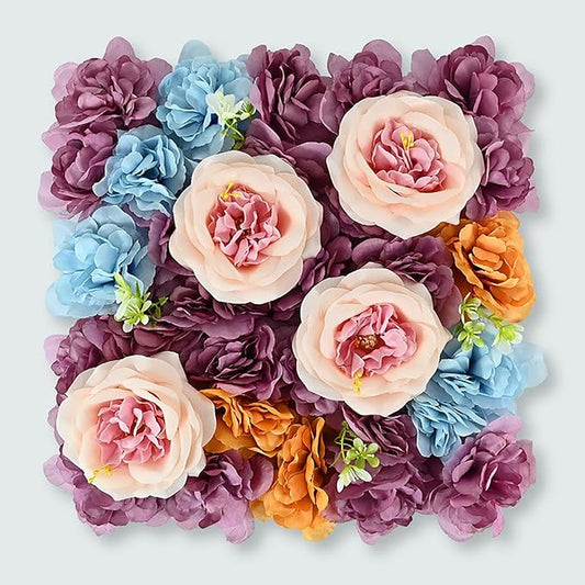 Flower Wall Backdrop, 12PCS 10.6"-15.7" Artificial Flower Wall Panel with Various Styles, 3D Floral Wall Decor for Wedding Photo Background Festive Party Home Decoration (I001, 15.7 * 15.7in)