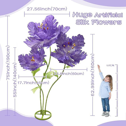 Large Artificial Plants & Flowers Giant Fake Flowers for outdoors Decorative, Long Stem Indoor Big Artificial Flower Art Home Decor for Wedding Reception Arrangement Birthday Party Shop (Purple)