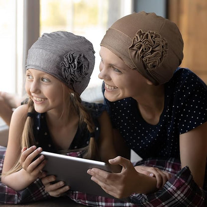 JenPen 6 Pcs Chemo Headwear for Women Stretchy Soft Turbans for Cancer Solid Beanie Flower Chemo Caps for Hair Loss