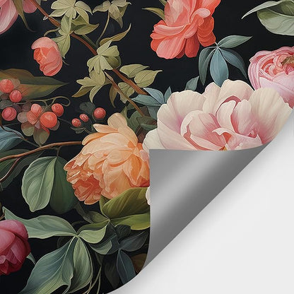 Zeeko Large Floral Peel and Stick Wall Murals 148" W x 98" H Vintage 3D Dark Peony Flowers Wallpaper Self Adhesive Nature Botanical Leaf Wall Stickers for Bedroom TV Background Living Room Decor