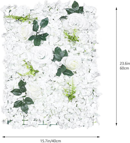 Gdrasuya10 6 Pcs Artificial Flower Wall Panels 3D Flower Background Panel for Wall, 60x40cm Wedding Flower Decorations Wall Silk Rose Panels for Party, Nail, Photo Areas, Stage Background (White)