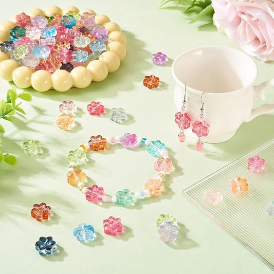 Craftdady 120pcs Flower Spacer Beads Floral Glass Beads Colorful Cute Bracelet Beads Handmade Craft Beads 13mm Earring Loose Beads for DIY Necklace Jewelry Making