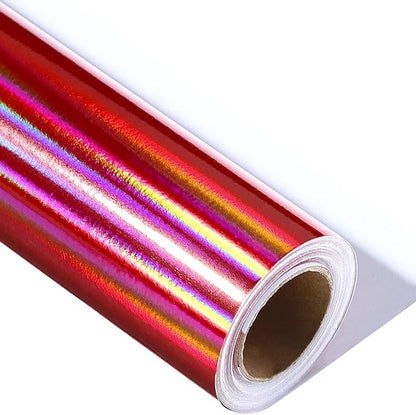 LeZakaa Red Wrapping Paper Roll - Holographic Iridescent Wrapping Paper for Birthday, Chritsmas, Holiday - 17 inches x 32.8 Feet (47.23 sq.ft.)