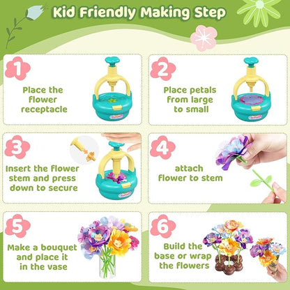TingingYuli Arts and Crafts Kit for Kids Ages 4-8,Flower Bouquet Toys,DIY Flower Market Toys,Build Your Bouquet,Educational Christmas Birthday Gifts for 3 4 5 6 7 8 9 Year Old Girls-Blue