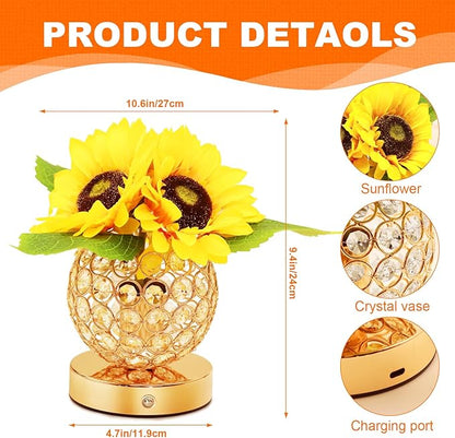 Sunflower Gifts for Women,Sunflower Flower Home Decor Touch Table Lamp,3-Colour Dimming Rechargeable Cordless Small Night Light for Festival Housewarming Birthday Gift for Mom