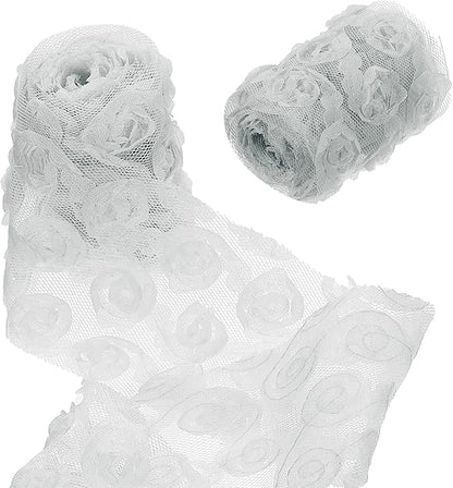 uxcell 2PCS Lace Trim Ribbon, 2.36 inch - 1 Yard 3D Rose Floral Embroidery Ribbons Edge Trimming for Sewing, Wedding Dress, DIY Crafts, Decoration Accessories, Grey