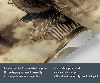 Vintage Steam Train Wall Mural, Industrial Train Engine 3D Wall Murals, Retro Railway Steam Engine Wallpaper Mural, for Living Room Bedroom Large Wallpaper Indoor Decor 98.4" W x68.9 H