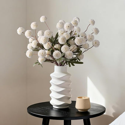 HyeFlora Fake Kiku Flowers,Faux Silk Pompon Mums 40heads Artificial Flowers,Chrysanthemum Stems Floral Arrangement Dried Flowers Vintage Decorative Indoor Home Vase Decor White