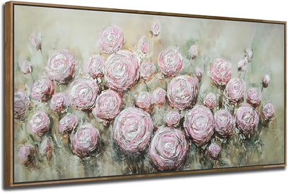Arjun Flowers Wall Art Framed Canvas Art Wall Decor Living Room, Roses Floral Painting Textured Extra Large Bedroom Artwork Picture Home Office Dining Room, 58"x29"