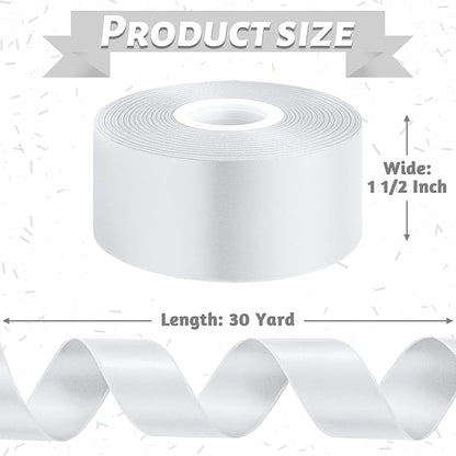 Fullive Silver Ribbon, 1 1/2 Inch 30 Yards Silver Ribbon for Flower Bouquet, Polyester Solid Christmas Tree Ribbons for Birthday Christmas Decorations DIY Bows Wrapping Bouquet Floral Arrangements