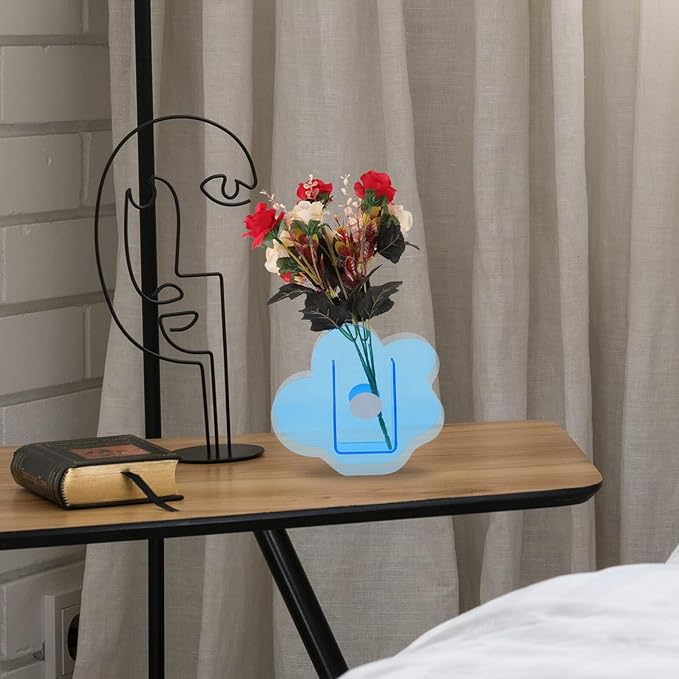 Creative Acrylic Flower Vase Transparent Blue Floral Decor Minimalist Modern Plant Container for Home Table Desktop Arrangement