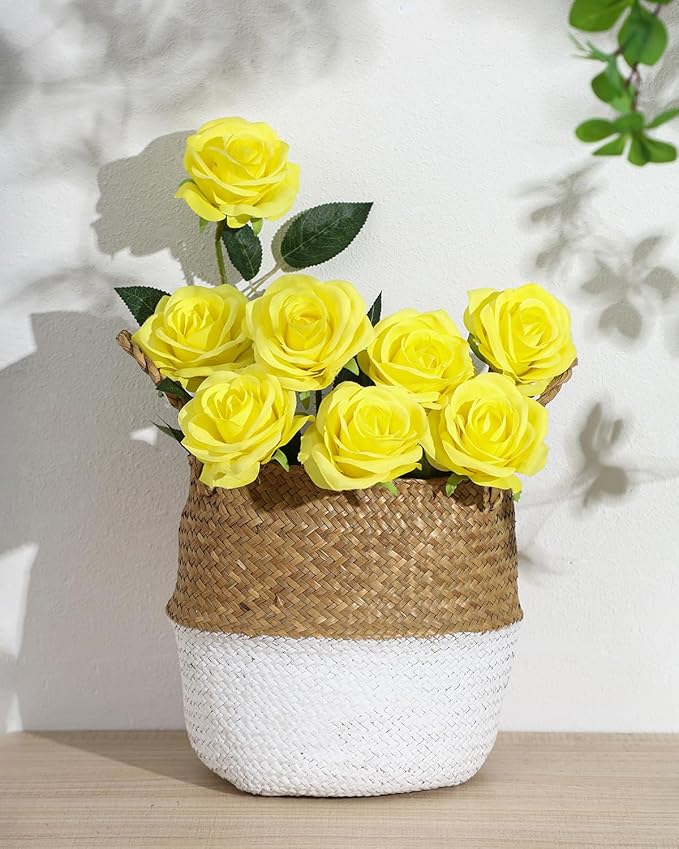 DuHouse 10pcs Silk Roses Artificial Flowers Fake Rose for Arrangement Wedding Party Home Decoration(Lemon)