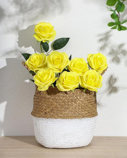 DuHouse 10pcs Silk Roses Artificial Flowers Fake Rose for Arrangement Wedding Party Home Decoration(Lemon)