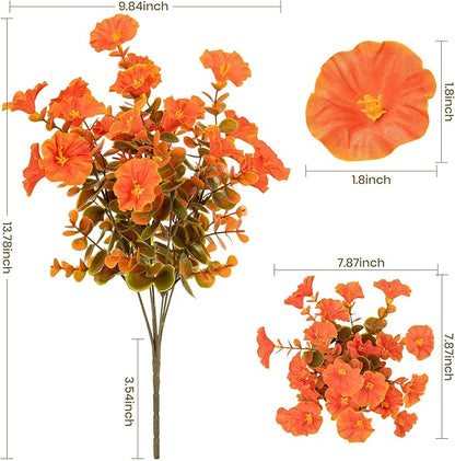 Artificial Fake Mums for Outdoor 16 Bundles Fall Orange Morning Glory for Halloween Decorations