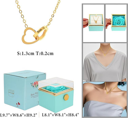 ‌TINGKU Eternal Real Rose Gift Box for Women, Preserved Rose with Customized Name Engraved Heart Necklace, Personalized Romantic Gift for Wife, Girlfriend, Mom, Mother's Day Love Keepsake