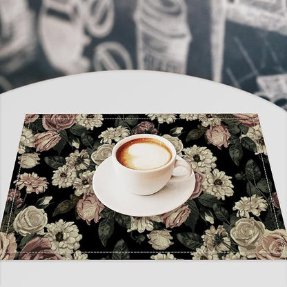Floral Placemats Set of 4, 17x12 Inch Vintage White Pink Rose Flower Spring Plant Boho Art Print Table Mats for Home Party Kitchen Dining Decor